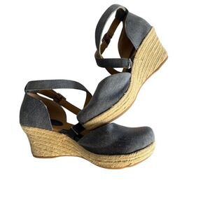 b.o.c. Born Concept Womens Blue Fabric Espadrille Wedge Sandals Z30234 Size 7M